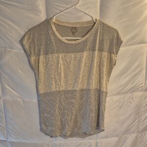 24/7 Sleeveless Tan and Blue Striped Shirt size M